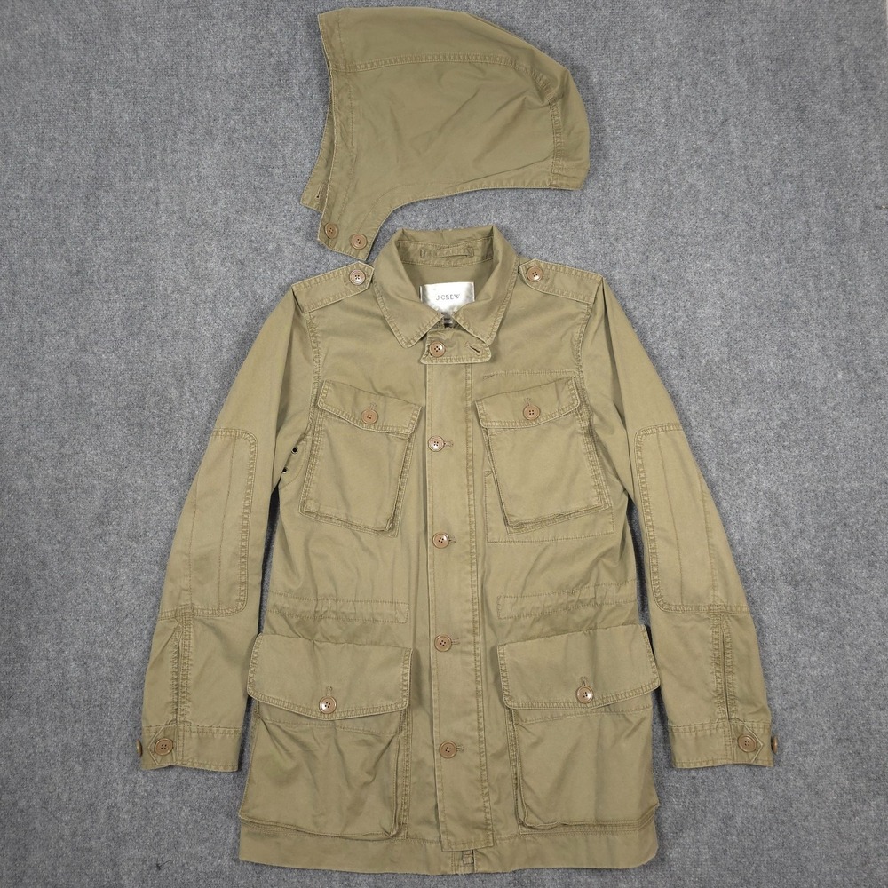J Crew Boyfriend Fatigue Jacket Womens S Olive Military Cargo Hooded Full Zip